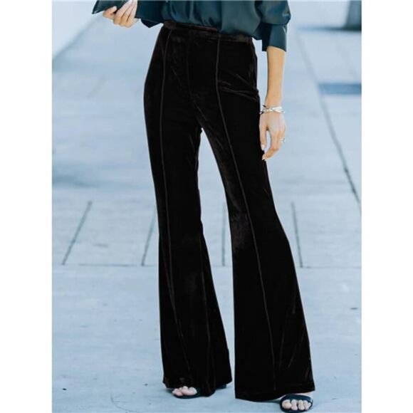 High-Waisted Wide Leg Velvet Pants